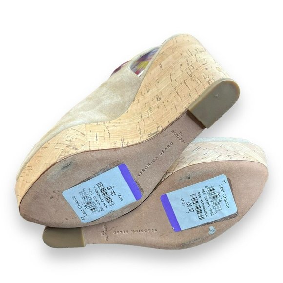 $395 Veronica Beard Women's Beige Dali Peep Toe Platform Wedge Sandal Shoes 7 - Picture 9 of 9